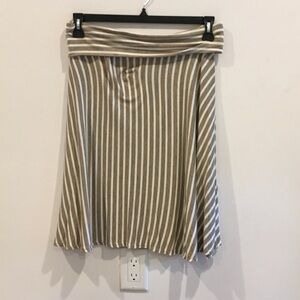 Max Studio Beige and White Striped Fold-Over A-Line Skirt